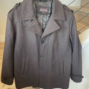Michael Kors Men's Dark Brown Wool Pea Coat